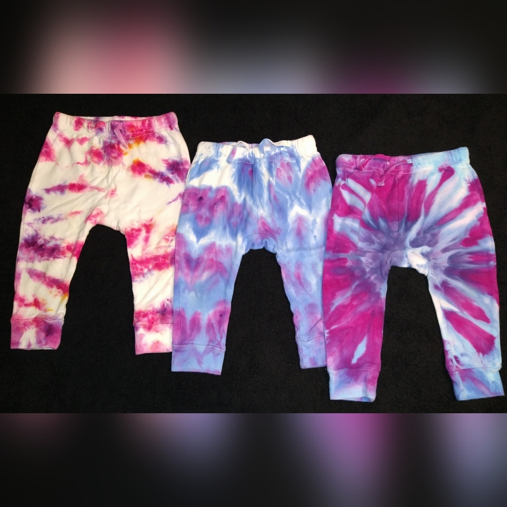 Set Of 3 Baby Girl Tie Dye Cotton Elastic Waist Winter Joggers ~ Sz 12-18M
